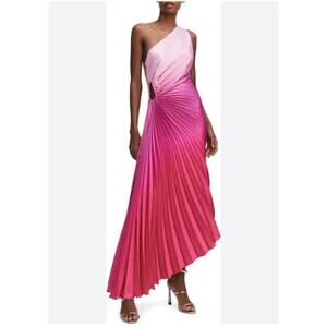 MANGO Ombré One-Shoulder Pleated Dress - Size 4 (